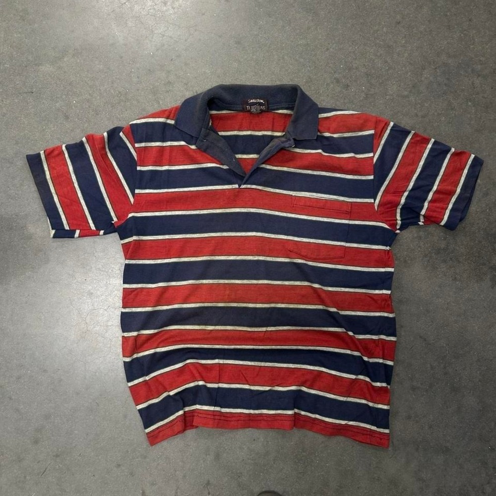 Vintage 90s single stitch Savile Row Traditions red and blue striped polo Sz Md